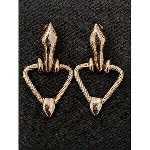 Vintage Earrings Pierced Silver Tone Geometric Triangle Dangle Drop
